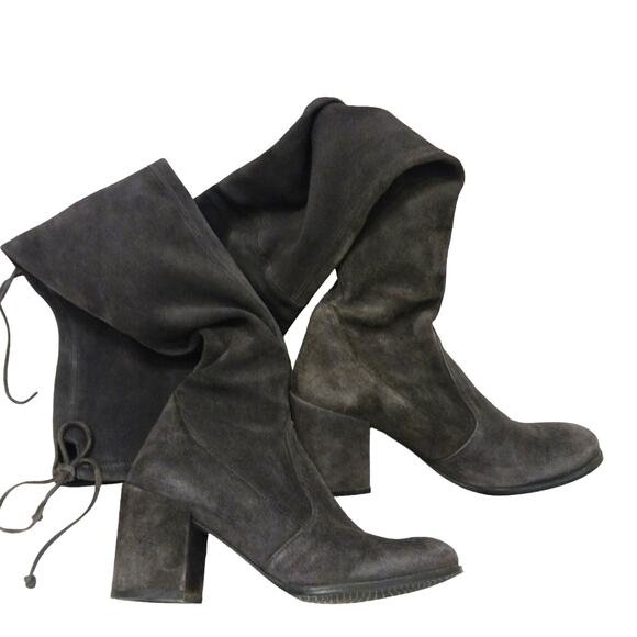 Stuart Weitzman Over The Knee Boots Sz 7M GRAY Leather SUEDE Pullon TIELAND $980 - Picture 10 of 16